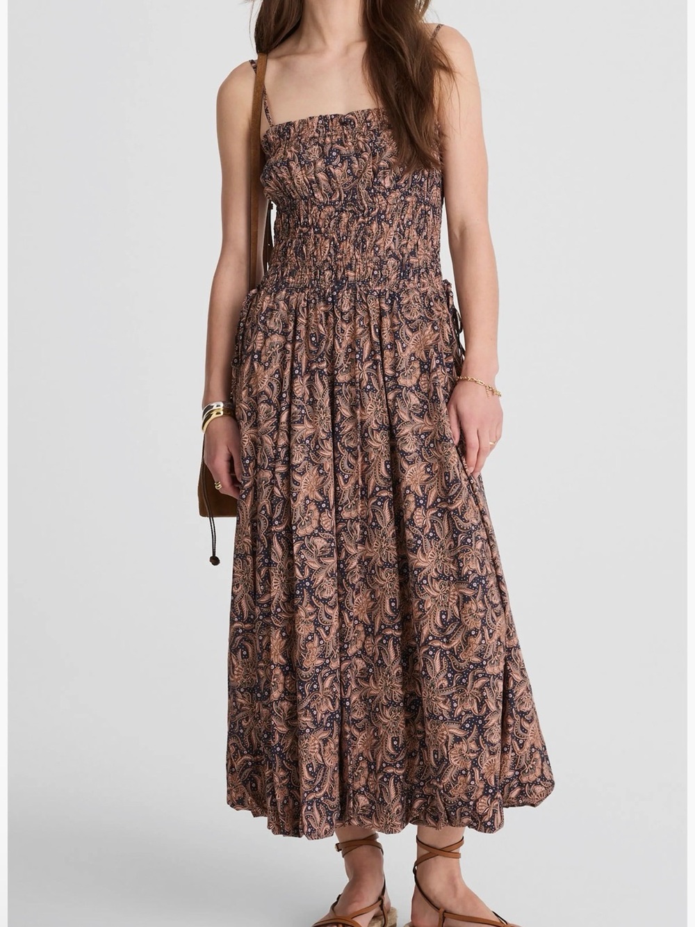 Madewell Smocked Bubble-Hem Midi Dress in Paisley